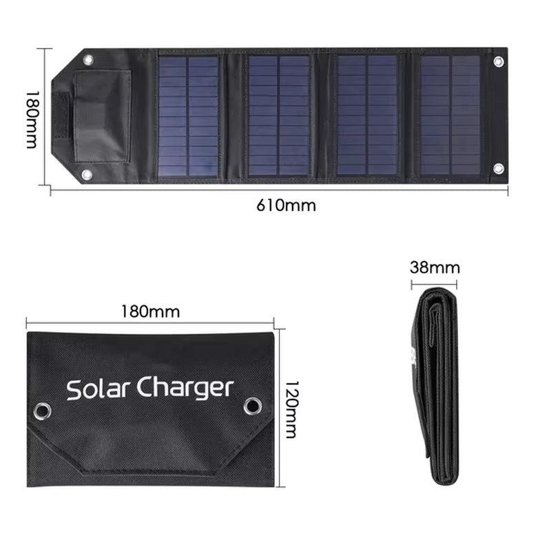 100W/60W Folding Solar Panel USB 5V Solar Charger Portable Solar Battery Solar Power Bank for Outdoor Camping Hiking + Cable
