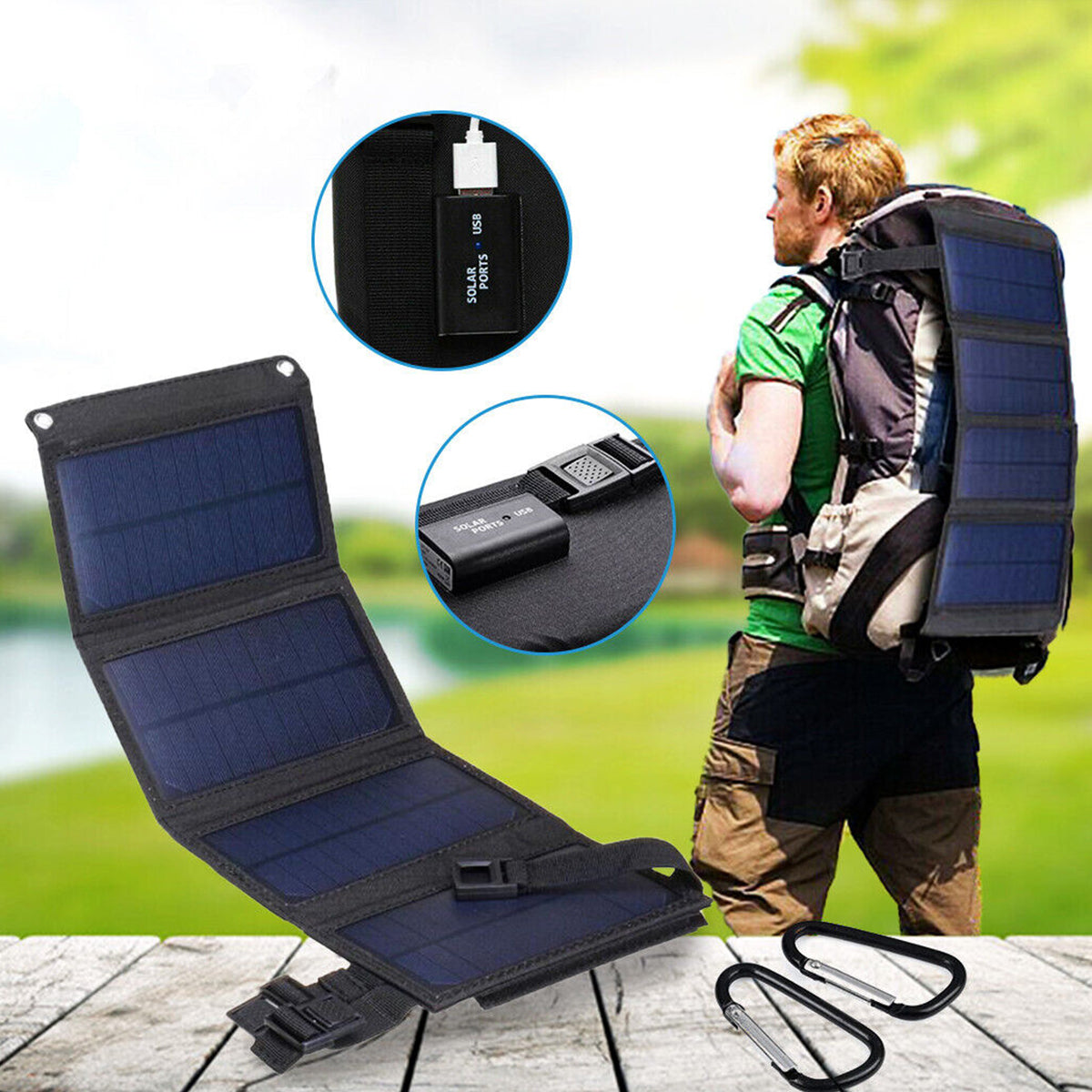 Cargador Solar De 30W, Paneles Solares Plegables Para Exteriores, Cargador De Batería Para Teléfono Inteligente Solar Portátil USB De 5V, Cargadores De Teléfono Con Panel Solar Impermeables Para Cámara, Linterna, Acampar, Senderismo, Mochilero